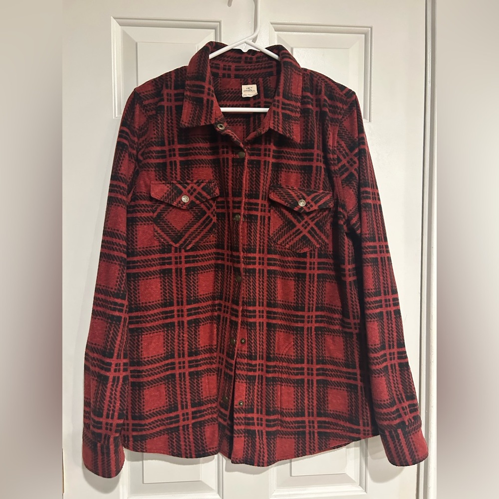 Fall Sale: O'Neill red burgandy & black plaid soft fleece shacket jacket - XL